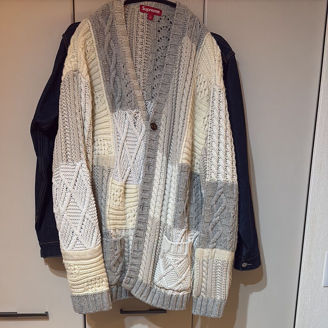 Supreme Patchwork Cable Knit Cardigan "Ivory"