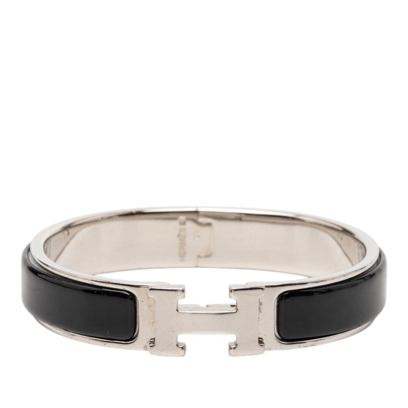 エルメス クリックH PM ブレスレット シルバー ブラック メタル エナメル レディース HERMES 【中古】