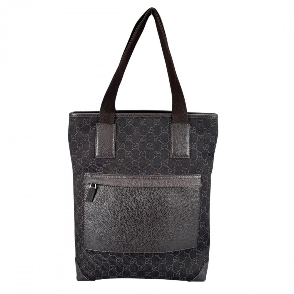 GUCCI グッチ トートバッグ GGロゴ スクエア型 肩掛け 180450 GGキャンバス ダークブラウン シルバー金具 レディース【中古品】