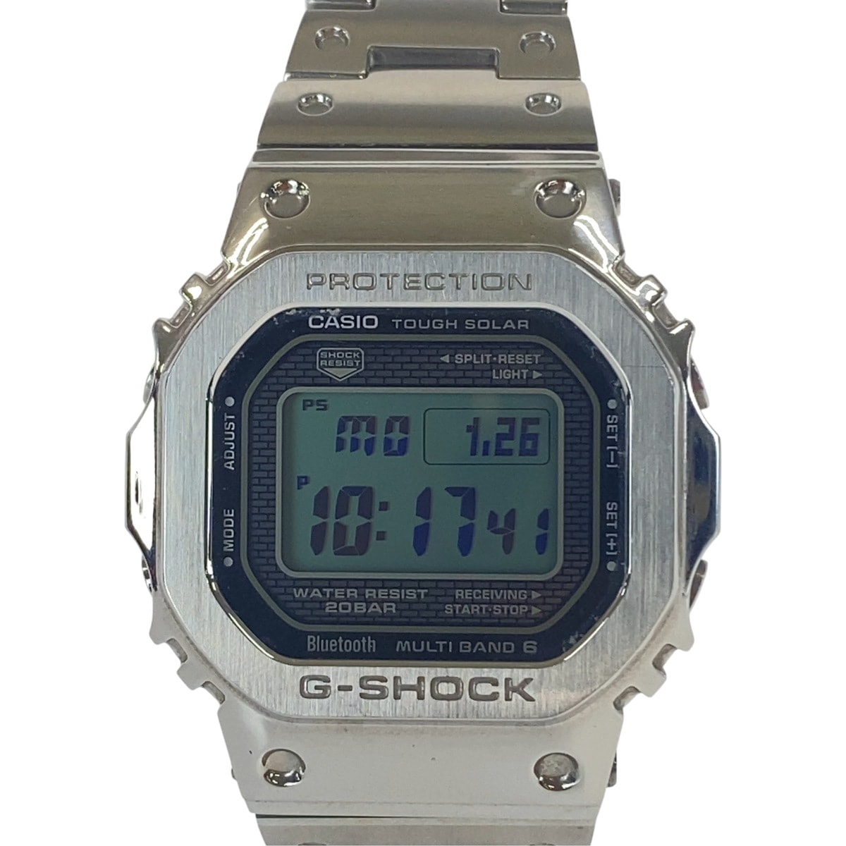 美品 CASIO カシオ G-SHOCK タフソーラー 20気圧防水 電波時計 スマートフォンリンク シルバー ステンレススチール 腕時計 ソーラー電波時計 1-0290949 【中古】