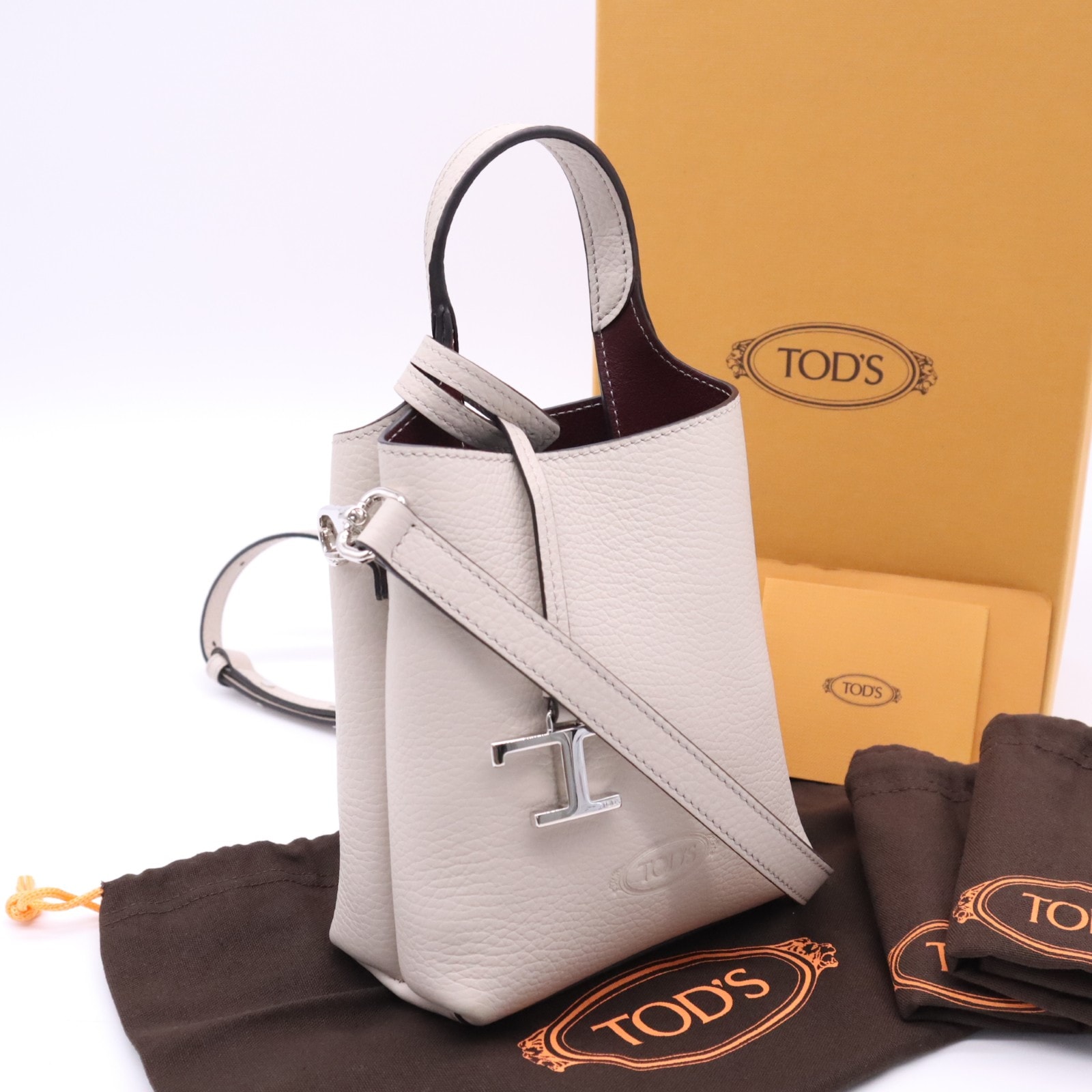 極美品 TOD’S トッズ FLORIDA DOUBLE MICRO ショルダーバッグ マイクロ XBWAPAT9000QRI 2wayショルダーバッグ ベージュ ボルドー ハンマードレザー レディース