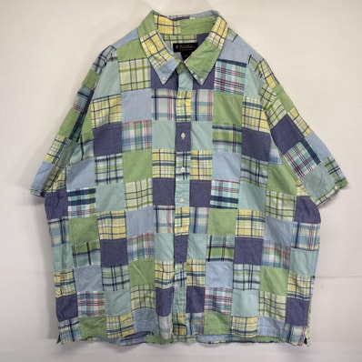 古着 ブルックスブラザーズ Brooks Brothers 半袖シャツ パッチワーク チェック柄 ボタンダウン 2XL マルチカラー メンズ