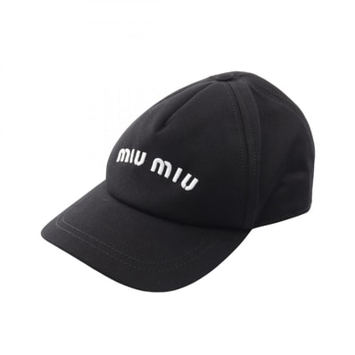 ミュウ ミュウ Miu Miu ロゴ刺繍 キャップ 帽子 コットン レディース ブラック系 5HC179 【中古】