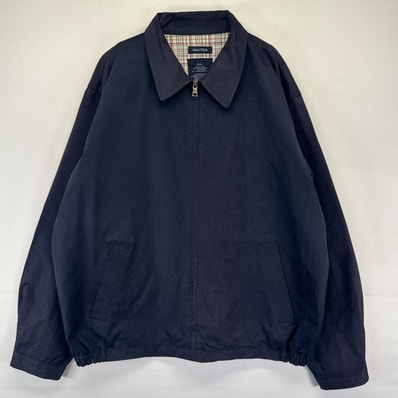 古着 ノーティカ NAUTICA ジャケット ワンポイント刺繍ロゴ フルジップ ブルゾン スウィングトップ 短丈 2XL ネイビー系 メンズ