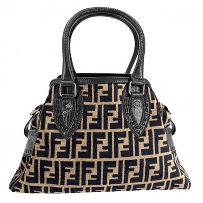 FENDI フェンディ ハンドバッグ ズッカ エトニコ 8BN157 ベロア レザー ブラウン 茶 ブラック 黒 ガンメタル金具 レディース【中古品】