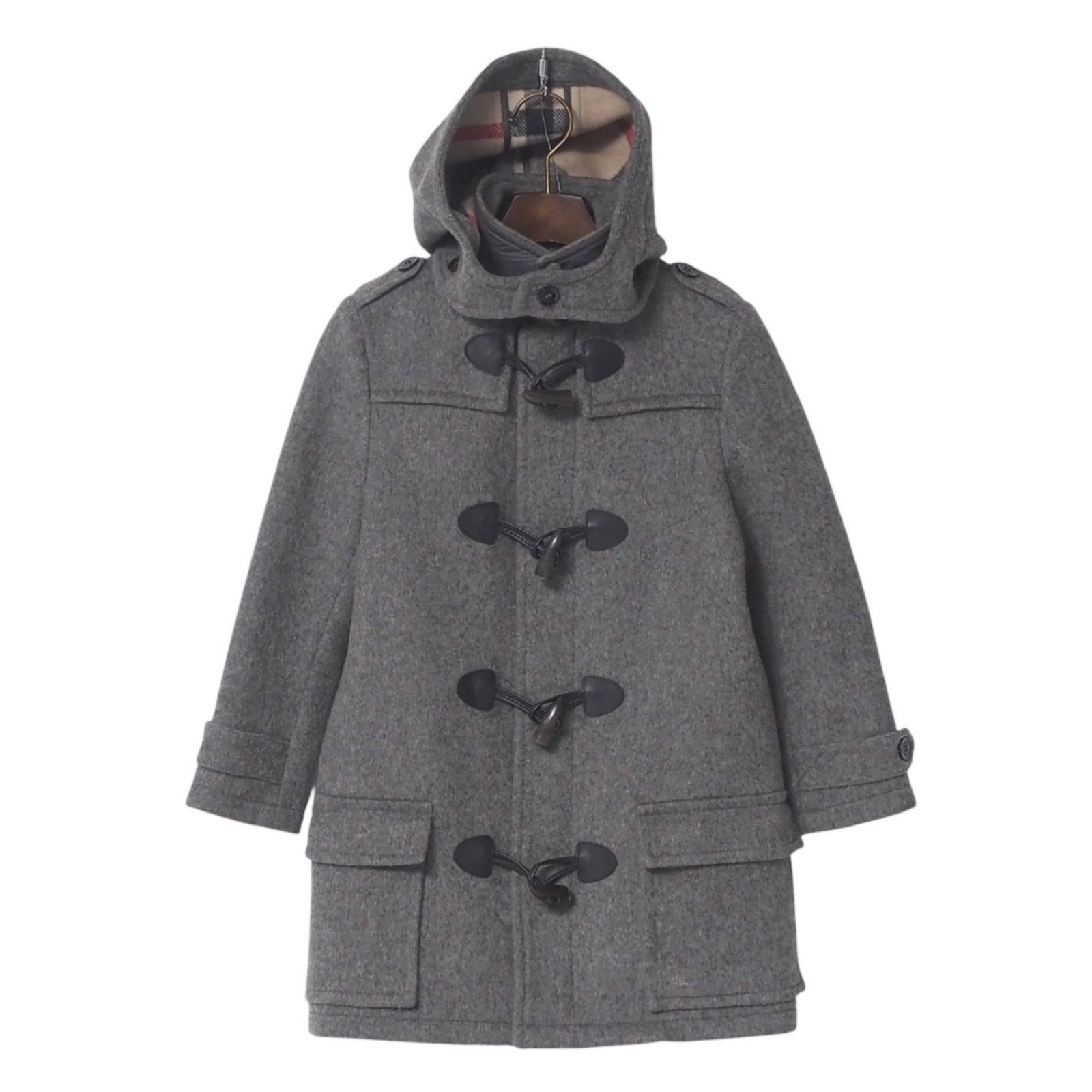 BURBERRY バーバリー ダッフルコート サイズ8Y BURBERRY CHILDREN ウール フード着脱可 裏地:チェック グレー ブランド古着【中古】20250410/RA4107