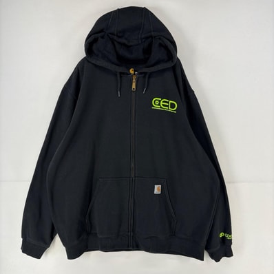 古着 カーハート Carhartt パーカー スウェット ロゴ プリント フルジップ ワンポイント 大きいサイズ ジャケット 2XL ブラック メンズ