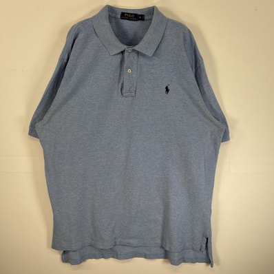 古着 ポロ・ラルフローレン POLO RALPH LAUREN 鹿の子 半袖 ポロシャツ ロゴ 刺繍 2ボタン 大きいサイズ XL 水色系 無地 メンズ