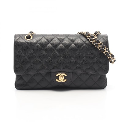 シャネル CHANEL マトラッセ Wフラップ ショルダーバッグ バッグ キャビアスキン(グレインドカーフ) レディース ブラック系 【中古】