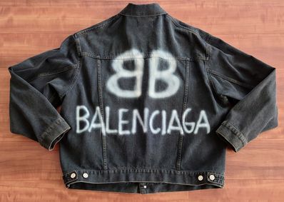 BALENCIAGA Spray Paint Logo Denim Jacket "Black"