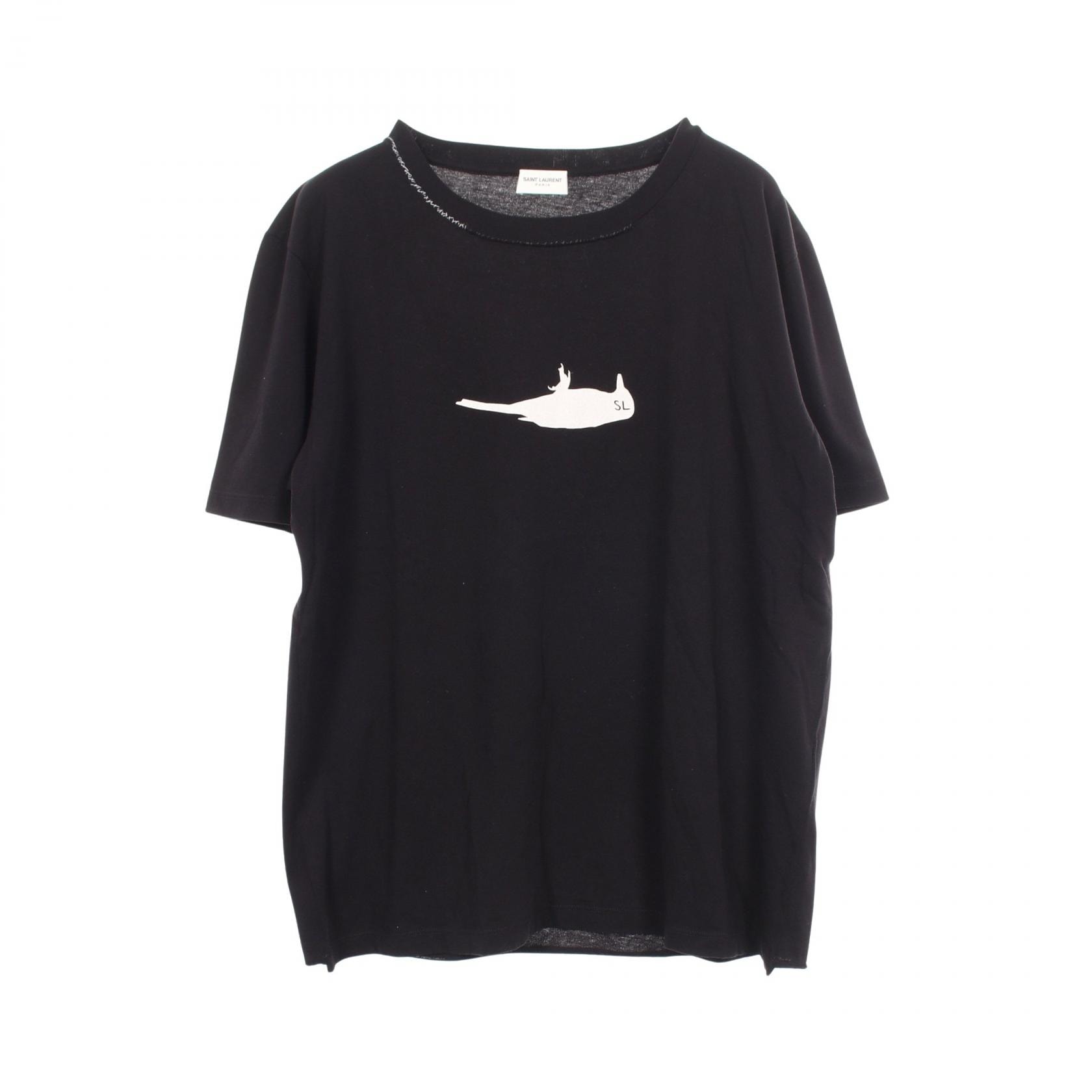 サンローランパリ SAINT LAURENT PARIS バードプリント クルーネック 半袖Tシャツ 衣料品 トップス コットン メンズ ブラック系 483410 【中古】