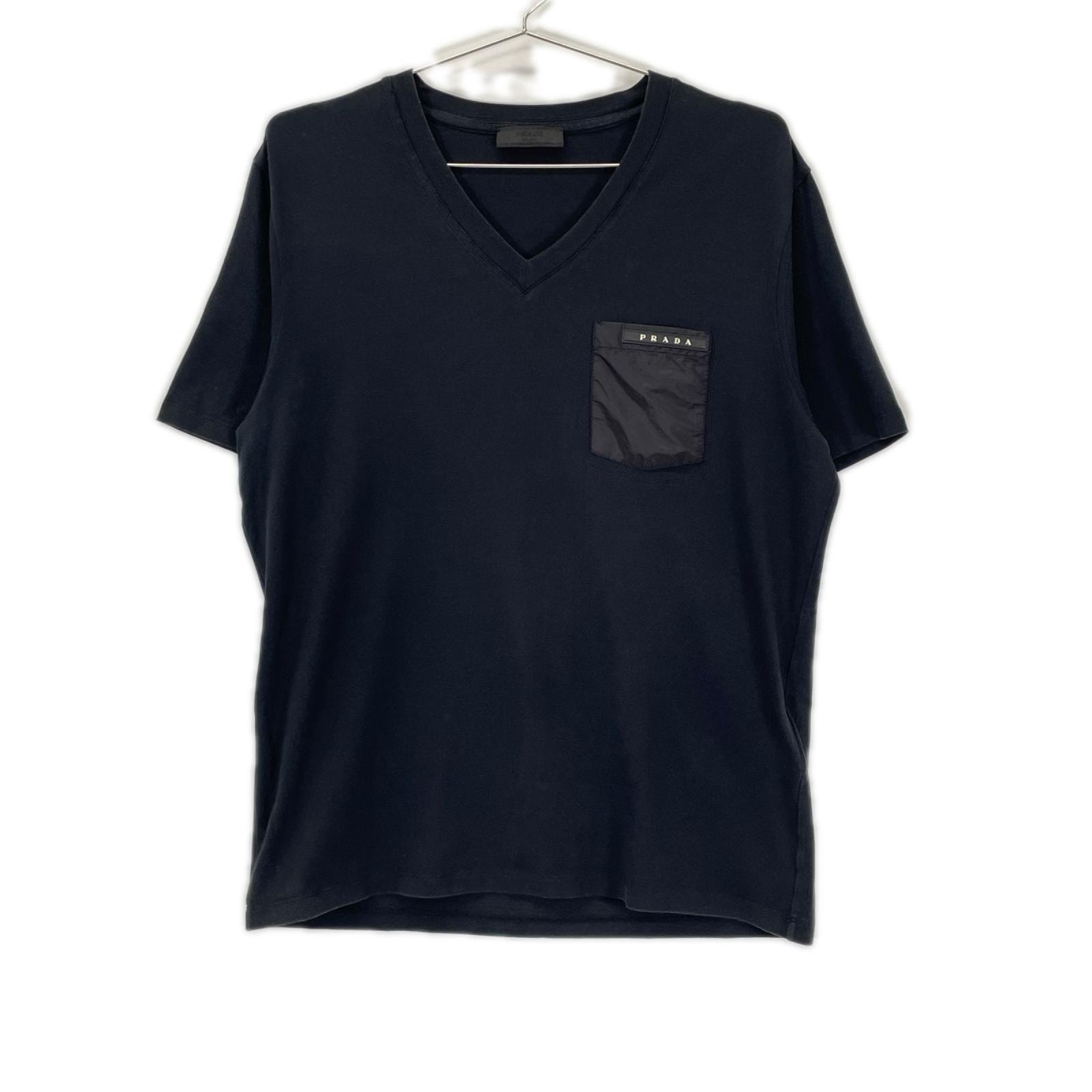 プラダ SJM251 ブラック コットン Vネック ポケットTシャツ M