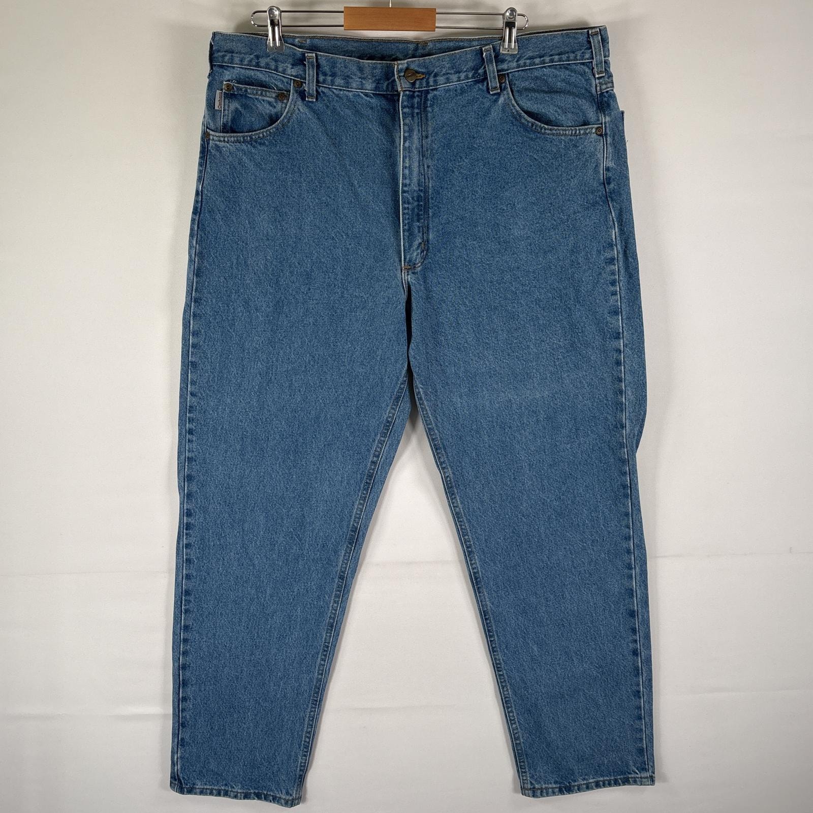 古着 カーハート Carhartt デニムパンツ ワーク 5ポケット テーパード 色落ち ジップ w42 L32  ブルー メンズ