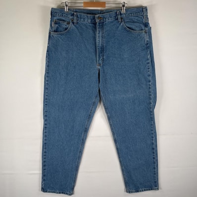 古着 カーハート Carhartt デニムパンツ ワーク 5ポケット テーパード 色落ち ジップ w42 L32 ブルー メンズ