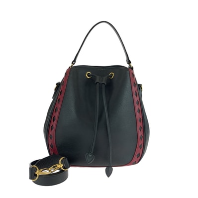 美品 YVES SAINT LAURENT イヴ サンローラン ヴィンテージ ダイヤカット ブラック 黒 レッド ゴールド金具 レザー ショルダーバッグ ハンドバッグ 501700 【中古】