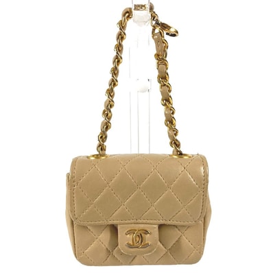 シャネル CHANEL ミニミニ マトラッセ キルティング CC ココマーク ロゴ カバン ポーチ バッグチャーム キーホルダー ハンドバッグ ラムスキン ベージュ