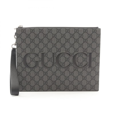 グッチ GUCCI GGスプリーム セカンドバッグ クラッチバッグ バッグ PVCコーティングキャンバス レザー メンズ グレー系 / ブラック系 768374 【中古】