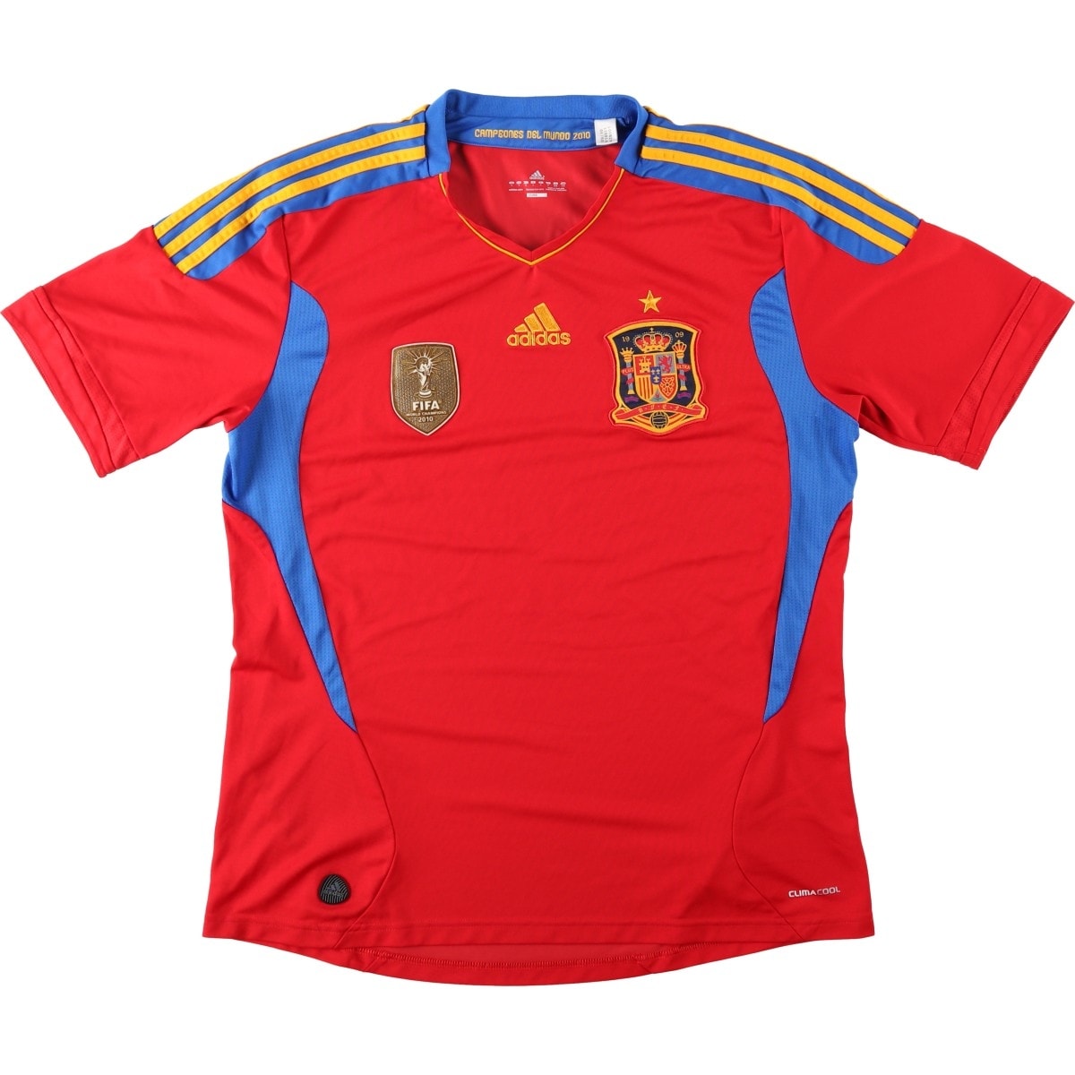 古着 アディダス adidas CLIMA COOL スペイン代表 Vネック メッシュ サッカーユニフォーム ゲームシャツ メンズL相当/eaa662671