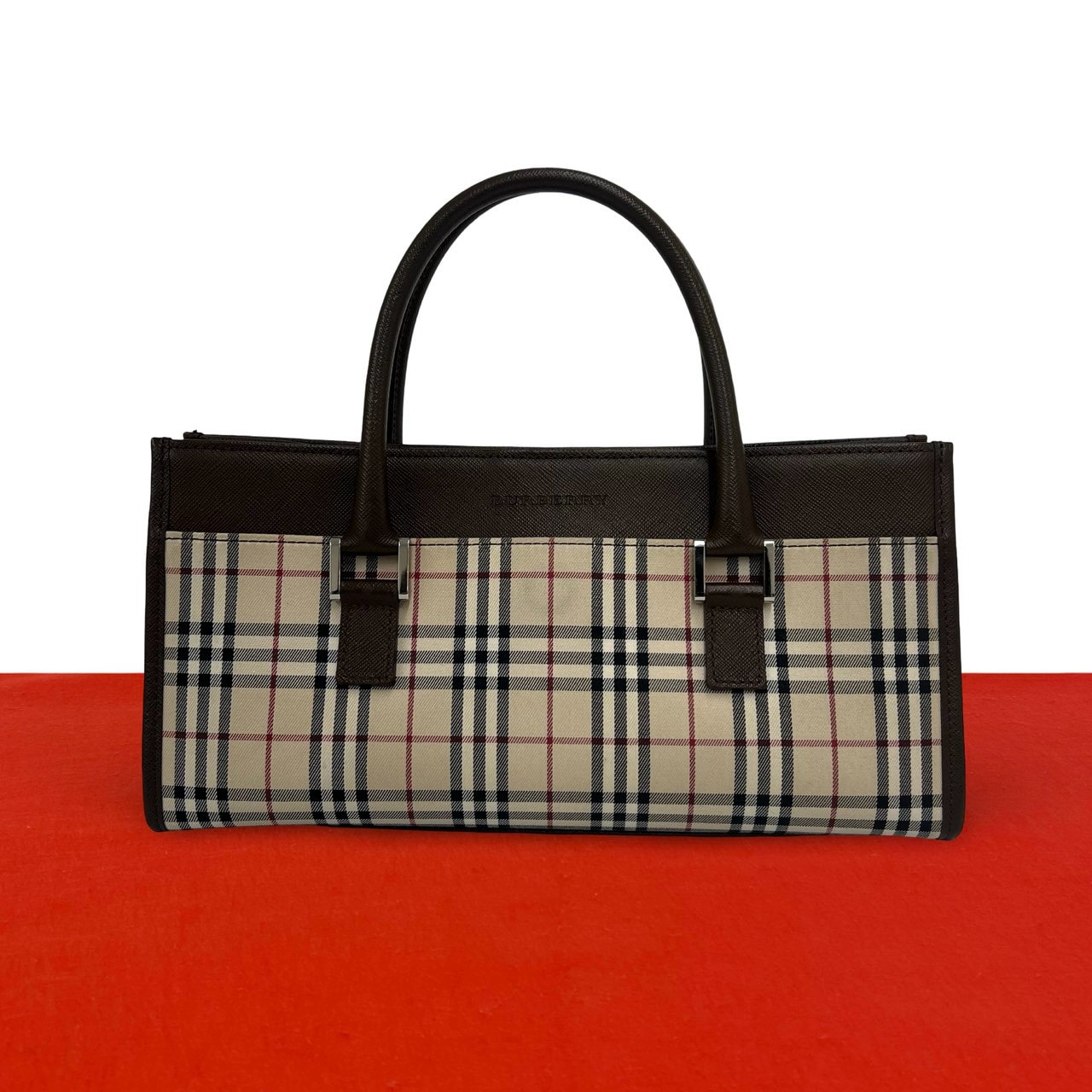 BURBERRY バーバリー ノバチェック 柄 ロゴ キャンバス レザー ハンドバッグ ベージュ
39442