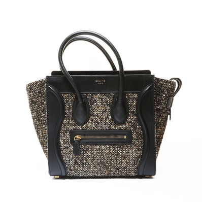 セリーヌ CELINE ラゲージ マイクロショッパー ツイード ハンドバッグ【中古】