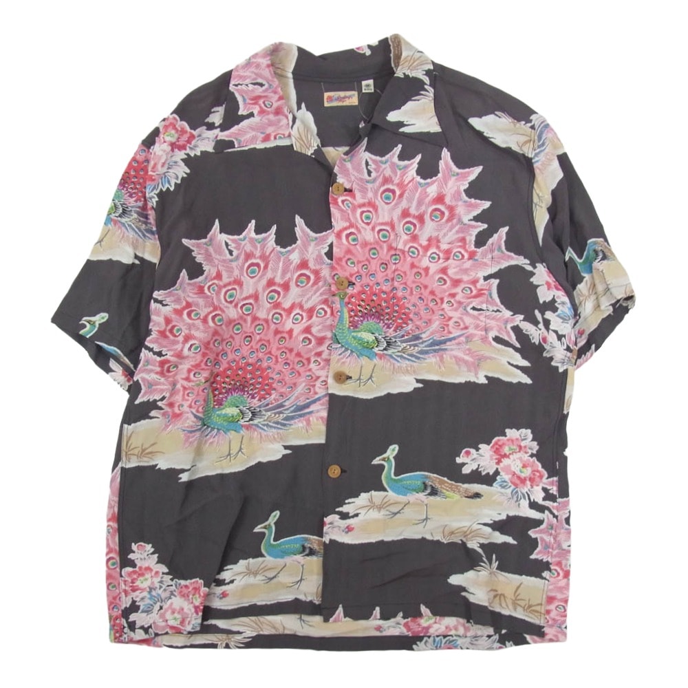 SUN SURF サンサーフ その他トップス SS39214 RAYON HAWAIIAN SHIRT PIKAKE 和柄 孔雀 レーヨン ハワイアン 半袖 シャツ ピカケ チャコール系 M【美品】【中古】