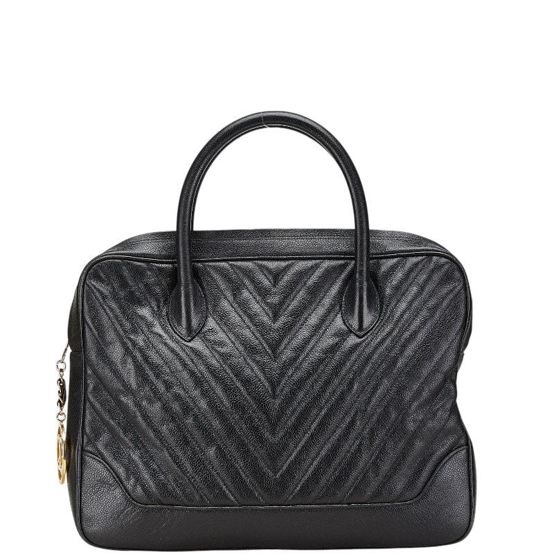 シャネル シェブロン Vステッチ ハンドバッグ ブラック キャビアスキン レディース CHANEL 【中古】