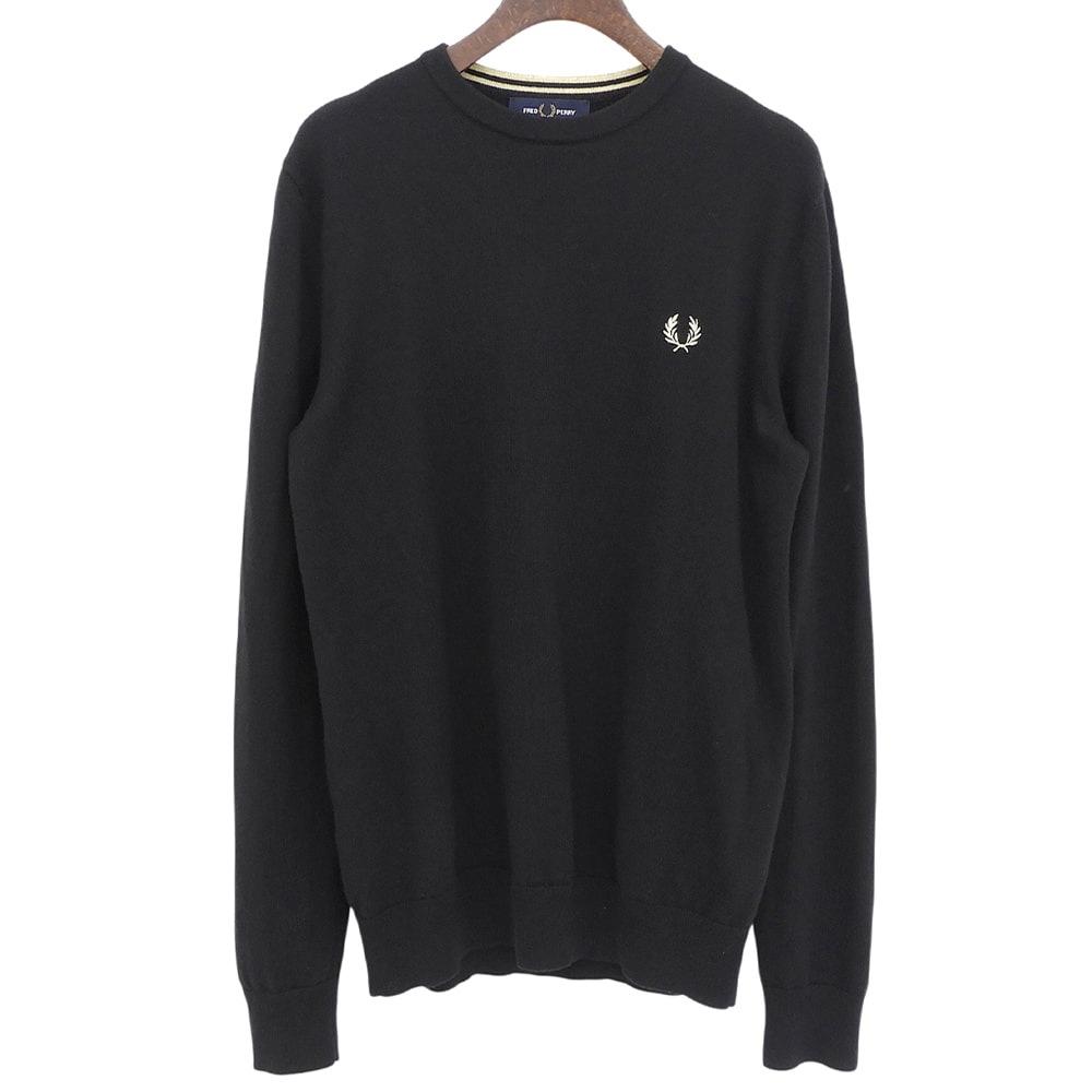 フレッドペリー 新品同様 Classic Crew Neck Jumper ウール コットン トップス メンズ ブラック S K9601 S