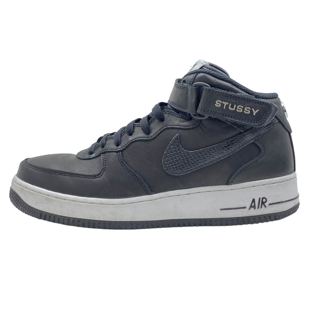NIKE ナイキ スニーカー DJ7840-001 × Stussy Air Force 1 Mid Black 【フェイクバスターズ鑑定済】ステューシー ナイキ エアフォース1 ミッド ブラック ハイカット スニーカー ブラック系 27.5cm【中古】