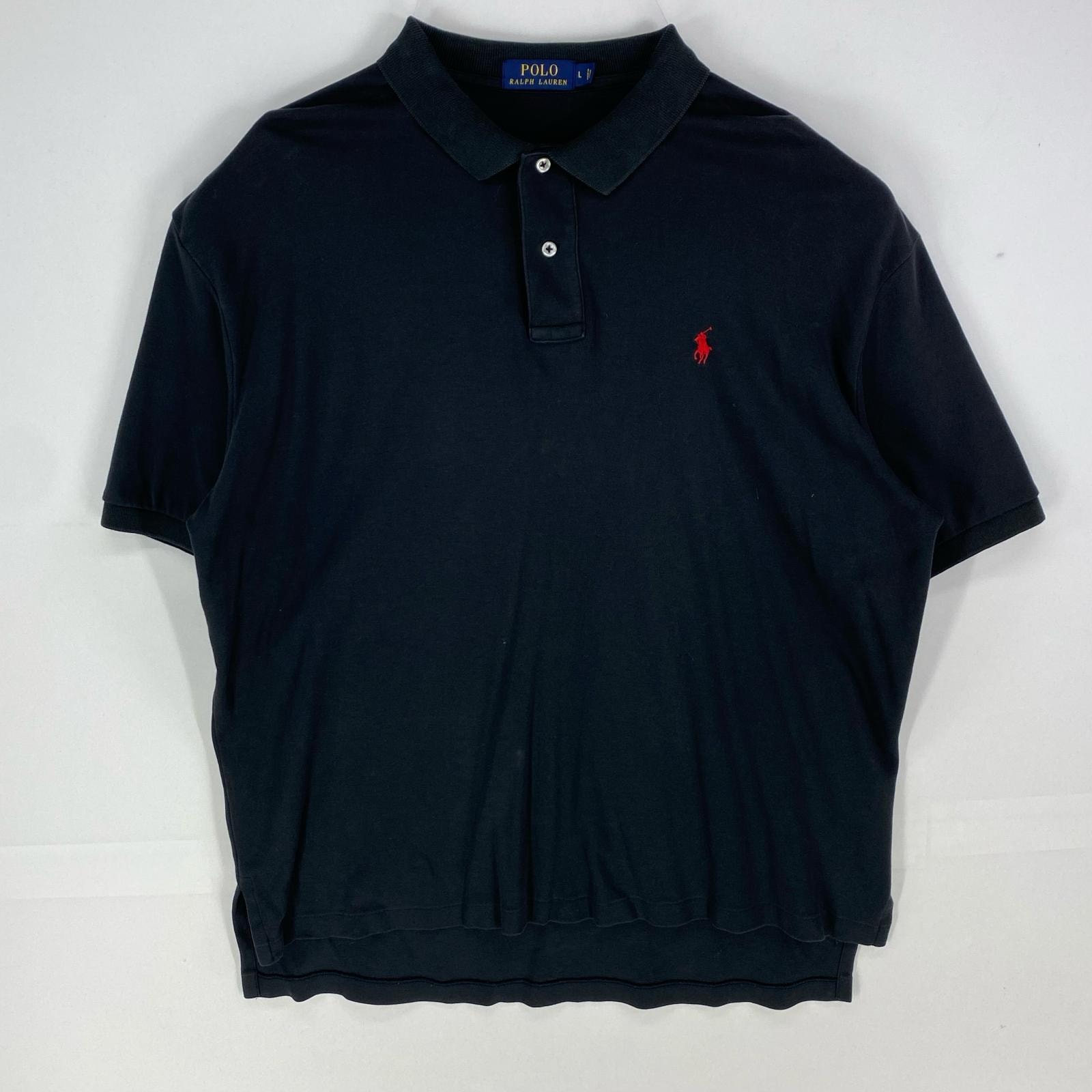 古着 ポロ・ラルフローレン POLO RALPH LAUREN 半袖シャツ ワンポイントロゴ刺繍 ショートスリーブ ポロシャツ L  ブラック系 メンズ