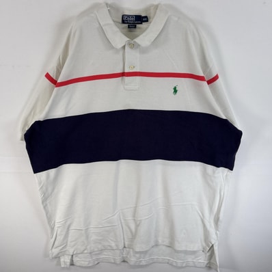 古着 90's/90年代 ポロバイラルフローレン Polo by Ralph Lauren 鹿の子 半袖 ポロシャツ ワンポイント ロゴ 刺繍 大きいサイズ 2ボタン 14041 ホワイト系 マルチカラー メンズ