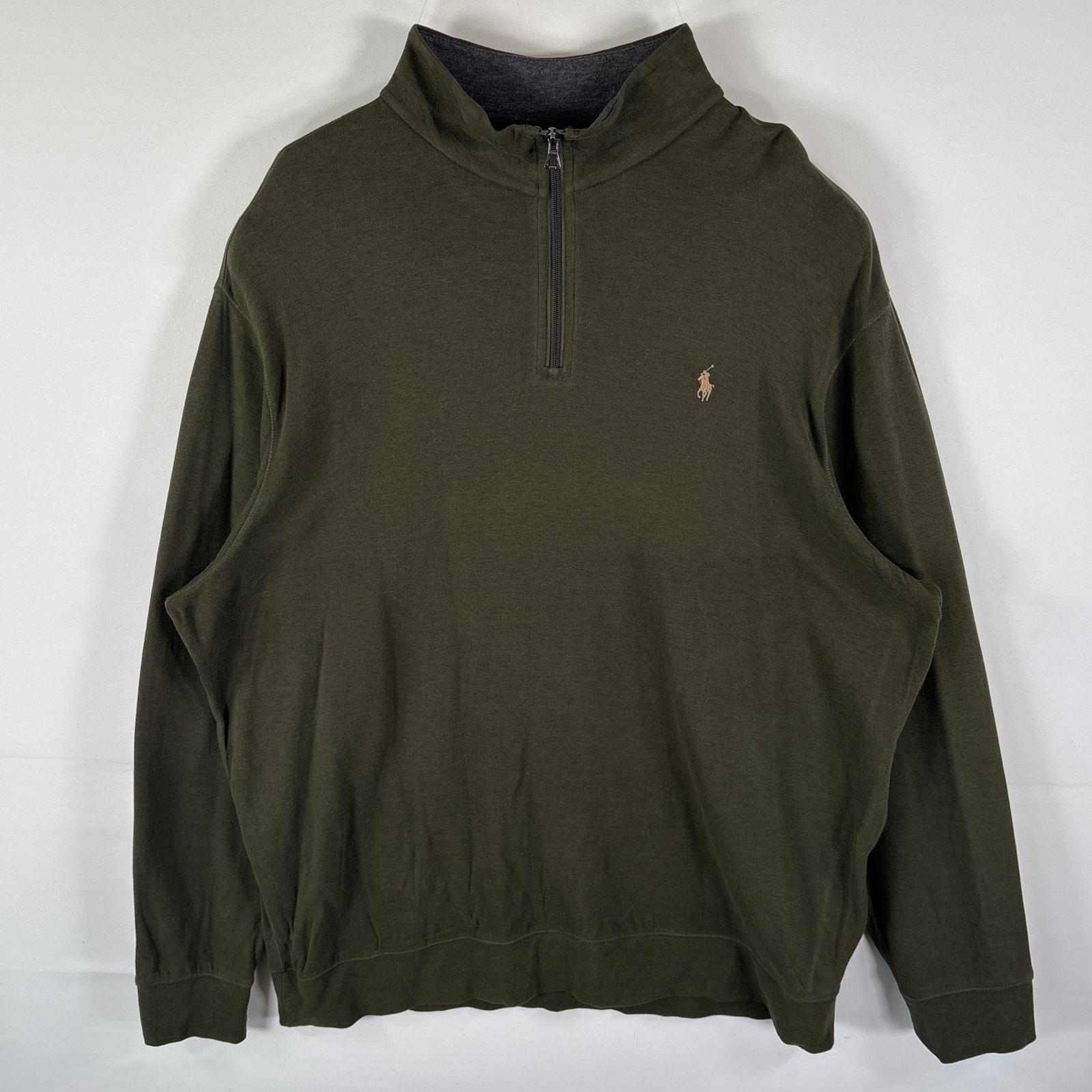 古着 ポロ・ラルフローレン POLO RALPH LAUREN スウェット ハーフジップトレーナー ワンポイントロゴ ストレッチ 14041  カーキ系 メンズ