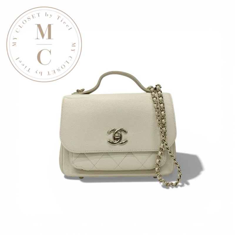 シャネル CHANEL バッグ ショルダーバッグ キャビアスキン ホワイト ゴールド ビジネスアフィニティ マトラッセ ココマーク ターンロック チェーン 2way