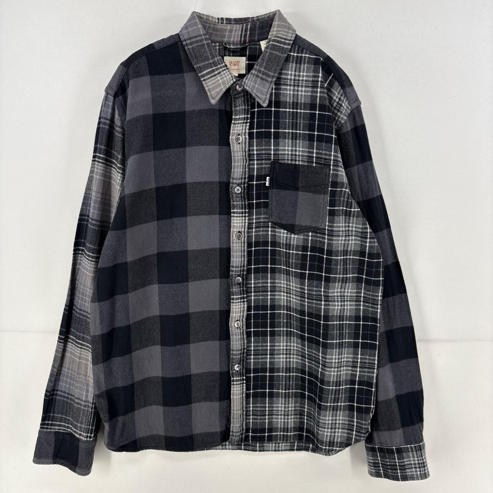 古着 リーバイス Levi's 長袖シャツ 胸ポケット ネルシャツ ボタンダウン L  ブラック系 チェック メンズ