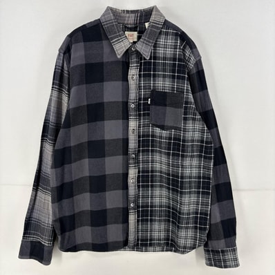 古着 リーバイス Levi's 長袖シャツ 胸ポケット ネルシャツ ボタンダウン L ブラック系 チェック メンズ