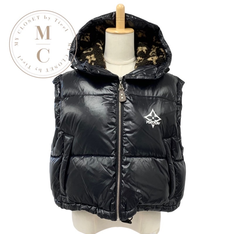 ルイヴィトン LOUIS VUITTON アウター ブラック ホワイト グロッシースリーブレスパファジャケット モノグラム  ダウンベスト
