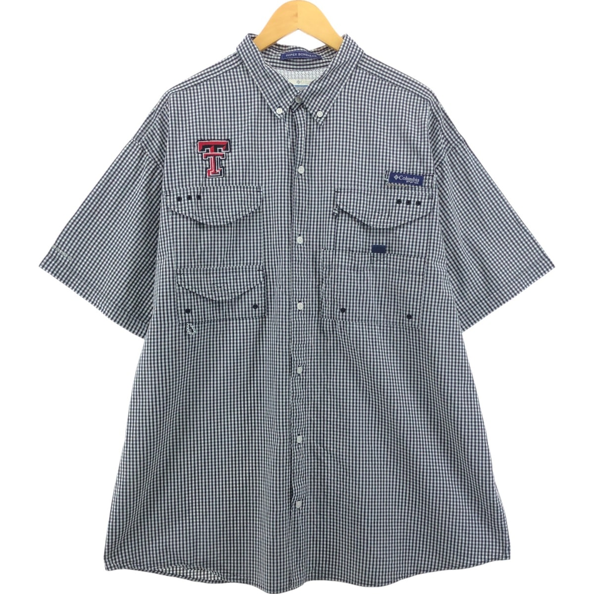 古着 コロンビア Columbia PFG ギンガムチェック ボタンダウン 半袖 フィッシングシャツ メンズXL相当/eaa555838