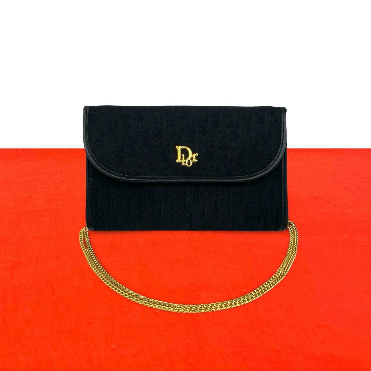 Christian Dior ディオール ロゴ 金具 トロッター キャンバス レザー ショルダーバッグ ブラック
 38263