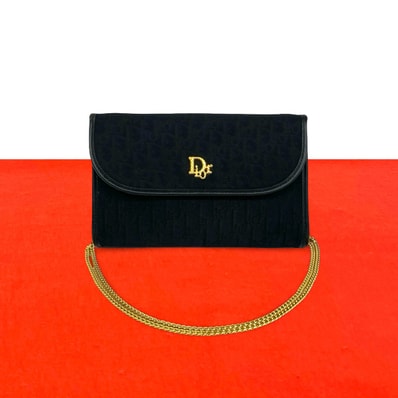 Christian Dior ディオール ロゴ 金具 トロッター キャンバス レザー ショルダーバッグ ブラック
38263