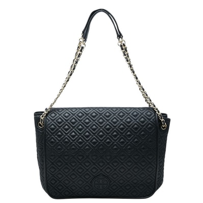 トリーバーチ ロゴ キルティング チェーン ショルダーバッグ ブラック レザー レディース Tory Burch 【中古】
