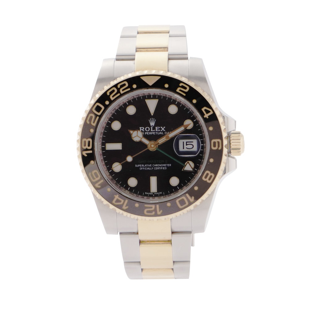 ROLEX ロレックス GMTマスターII 116713LN K18YG SS イエローゴールド コンビ ロレゾール 黒金 黒文字盤 自動巻き 2019年3月保証書/ギャランティカード・純正Box完備 腕時計 Bランク 中古 鑑定済 廃盤 ロレックスGMT