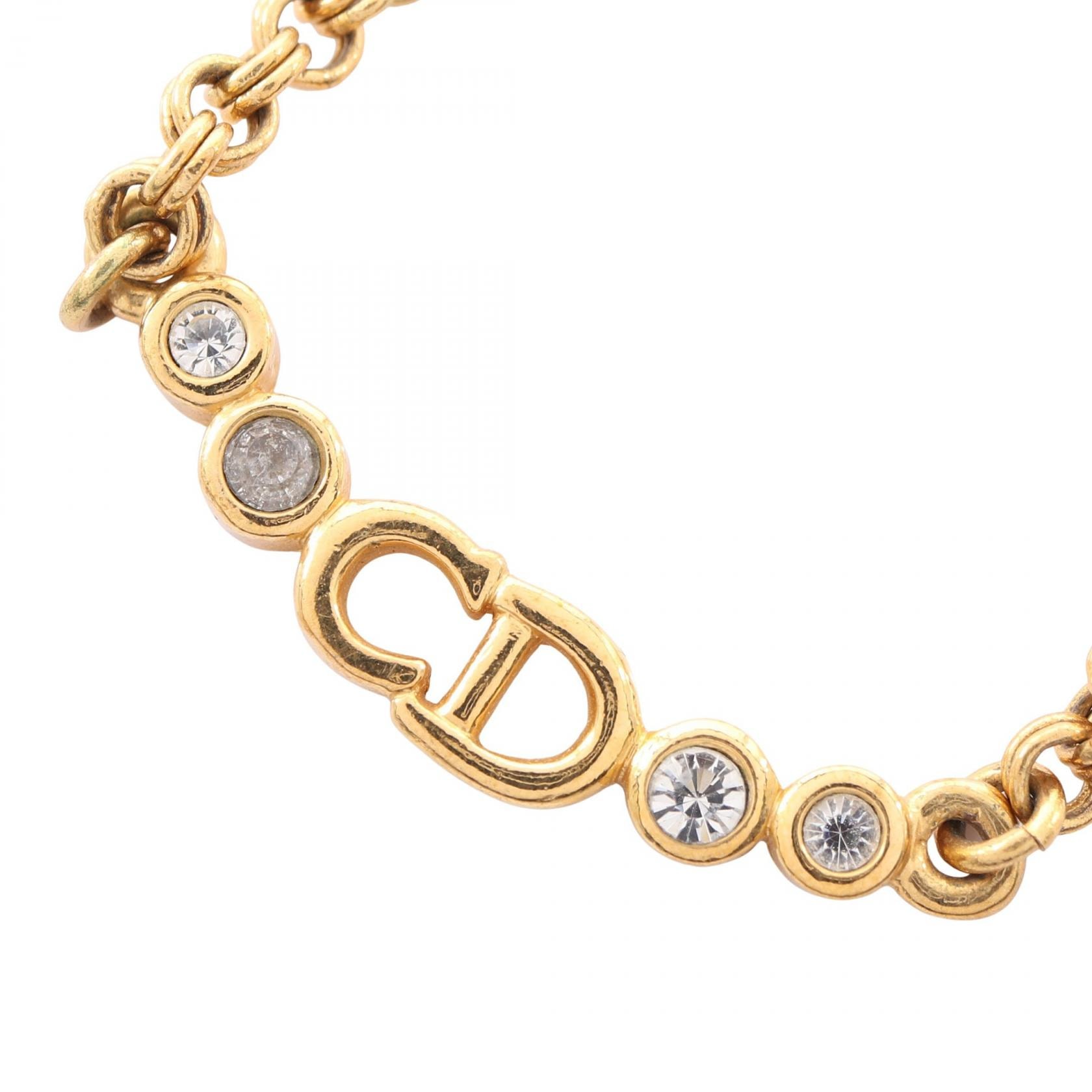 ディオール Dior CDロゴ ネックレス ジュエリー GP(ゴールドメッキ) ラインストーン レディース ゴールド系 / クリア系 【中古】