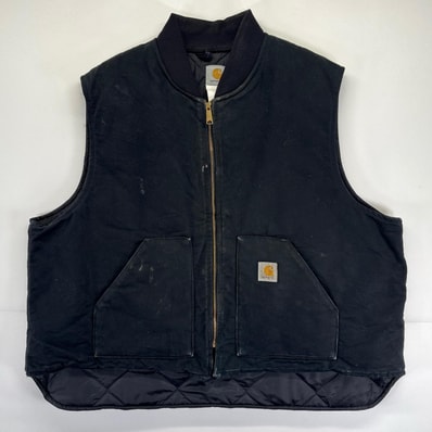 古着 カーハート Carhartt ベスト 大きいサイズ ダック地 中綿 フルジップ ワンポイントロゴ刺繍 4XL ブラック メンズ