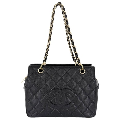CHANEL シャネル トートバッグ PTT マトラッセ チェーンハンドバッグ 肩掛け ココマーク A18004 キャビアスキン ブラック 黒 ゴールド金具 レディース【中古品】