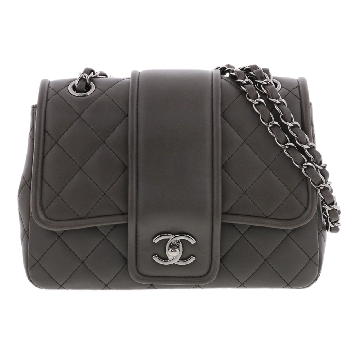 【再値下げ】 CHANEL シャネル CCロゴチェーン マトラッセ ショルダーバッグ ラムスキン レザー グレー シルバー レディース【中古】