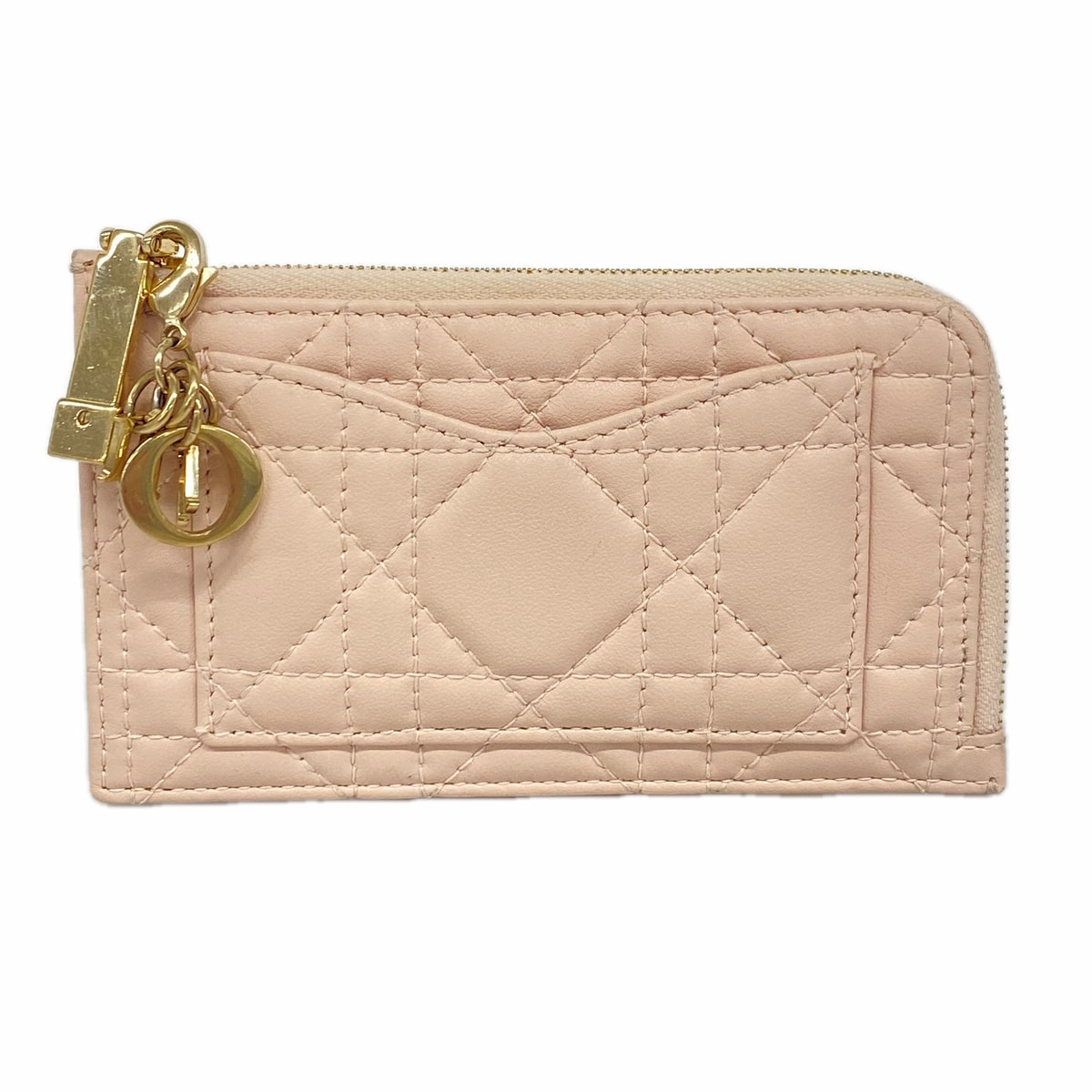 【6ia0653】クリスチャンディオール コインケース カナージュ レザー ピンク シャンパンゴールド金具【中古】レディース