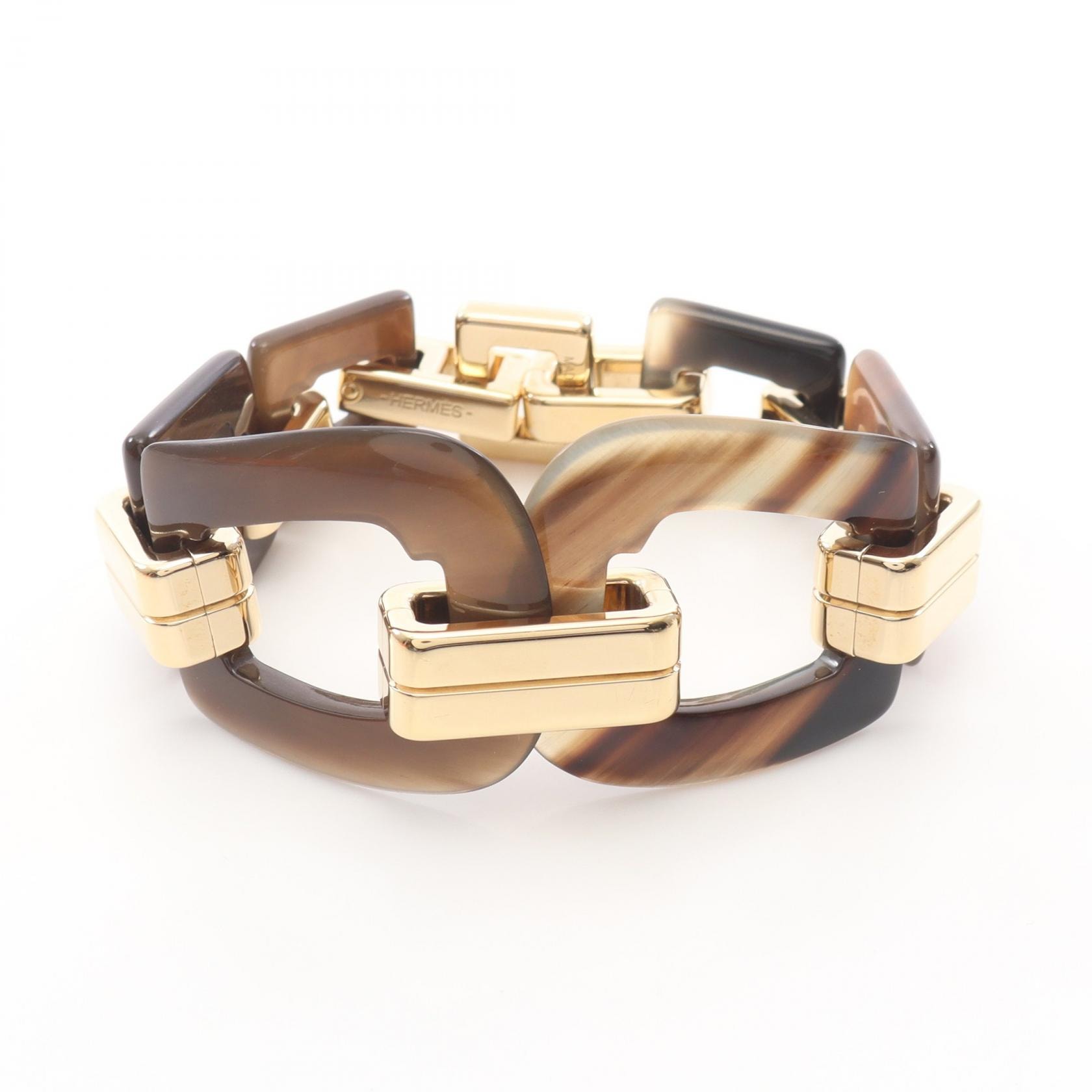 エルメス HERMES エキュイエール ブレスレット アクセサリー GP(ゴールドメッキ) バッファローホーン ゴールド レディース ブラウン系 / ゴールド系 【中古】