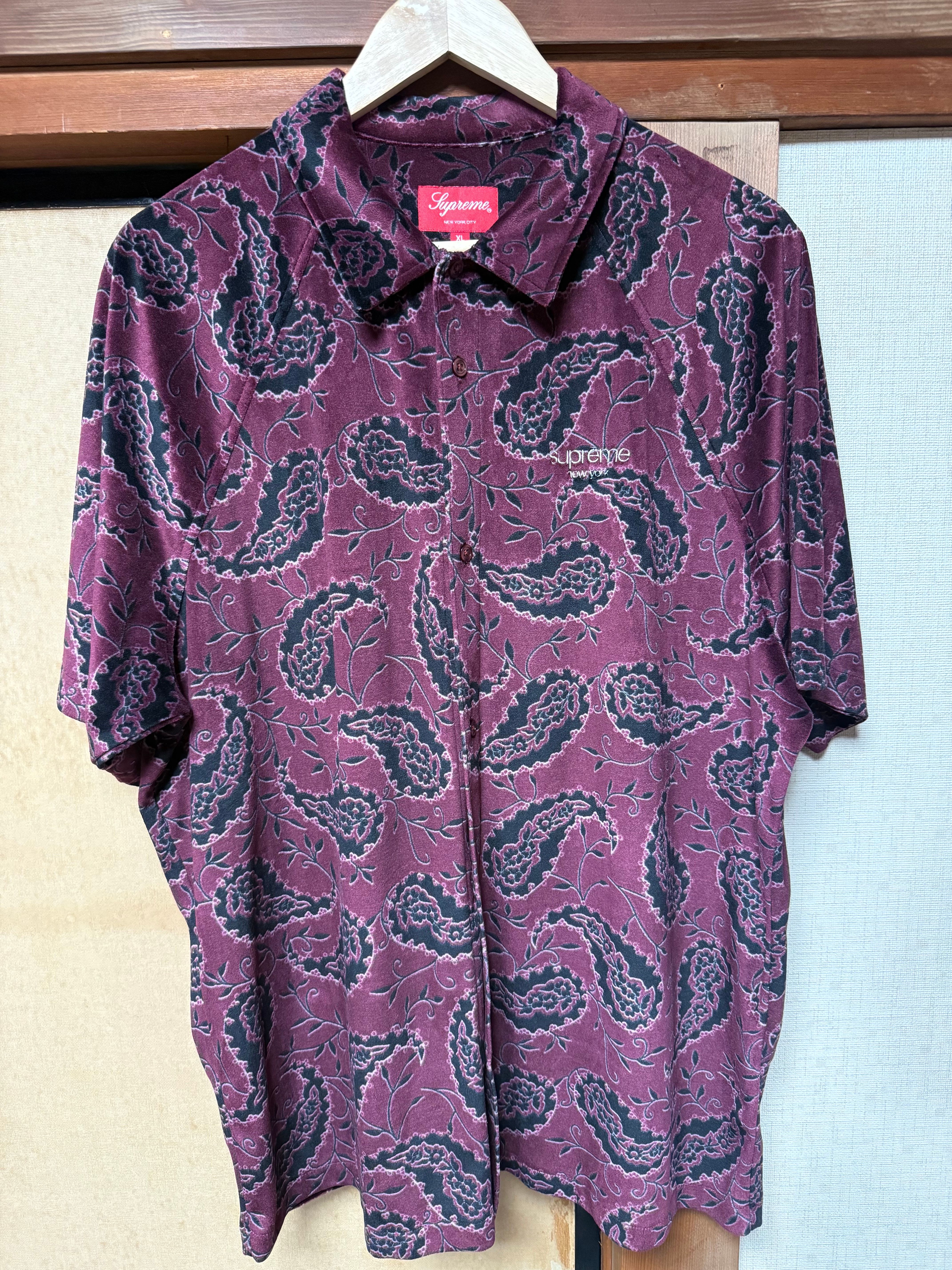 Supreme Velour S/S Shirt (19FW) "Burgundy Paisley"