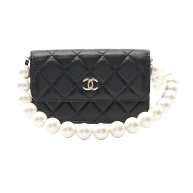 シャネル CHANEL マトラッセ パールチェーン ショルダーバッグ バッグ ラムスキン(羊革) レディース ブラック系 AP1838 【中古】