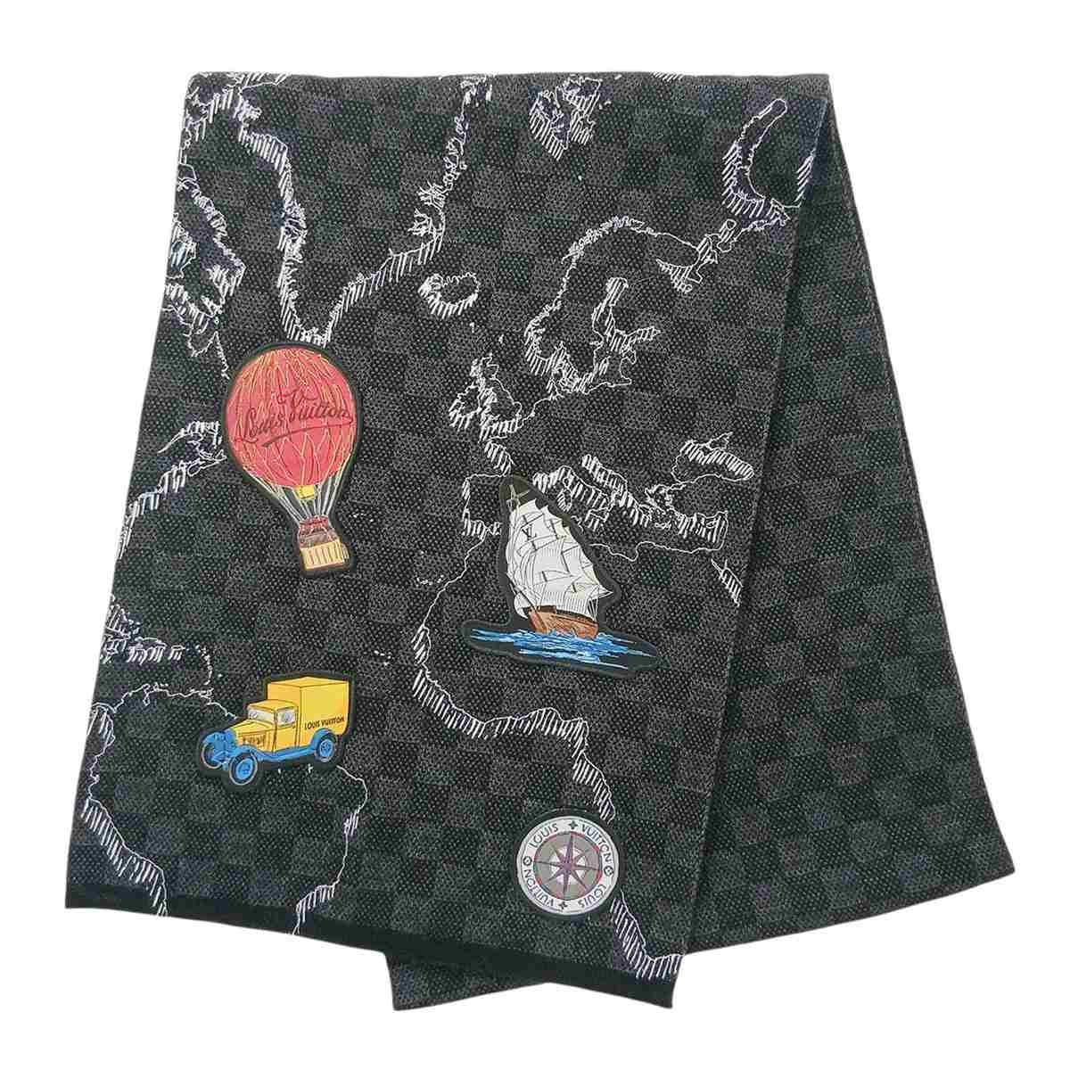 LOUIS VUITTON ルイ・ヴィトン エシャルプ・プティ ダミエ・グラフィティマップ マフラー M75903 ウール ブラック  メンズ【中古】