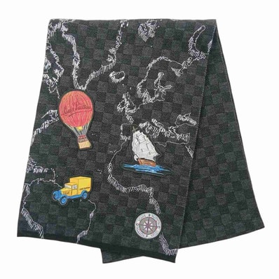 LOUIS VUITTON ルイ・ヴィトン エシャルプ・プティ ダミエ・グラフィティマップ マフラー M75903 ウール ブラック メンズ【中古】